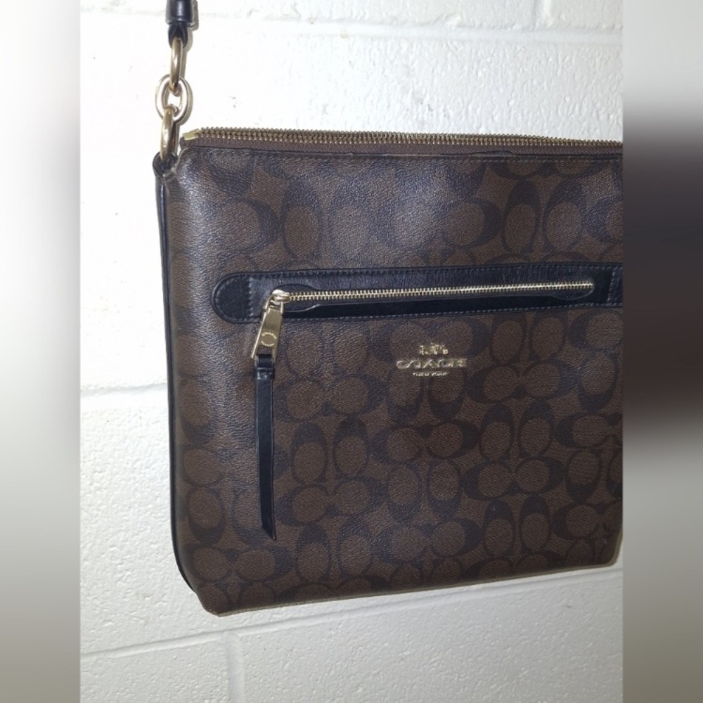 Coach Brown Signature Coated Canvas & Leather Rowan Messenger Bag crossbody
